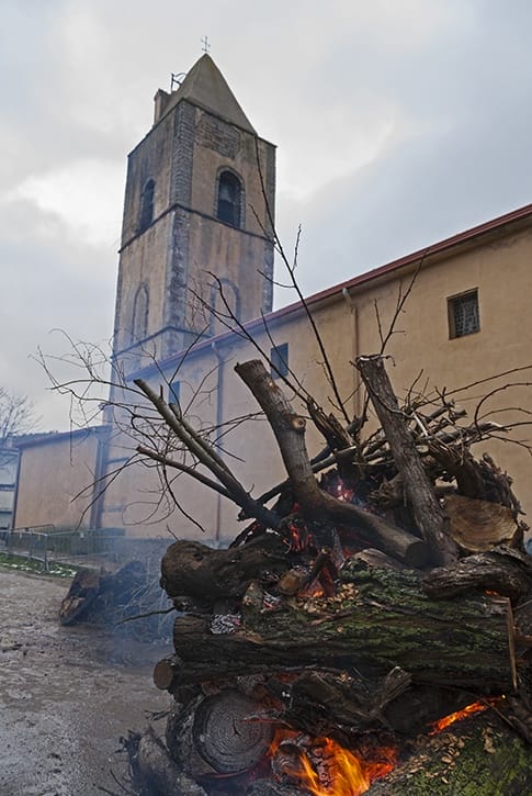 Church with bonfire sardinia 