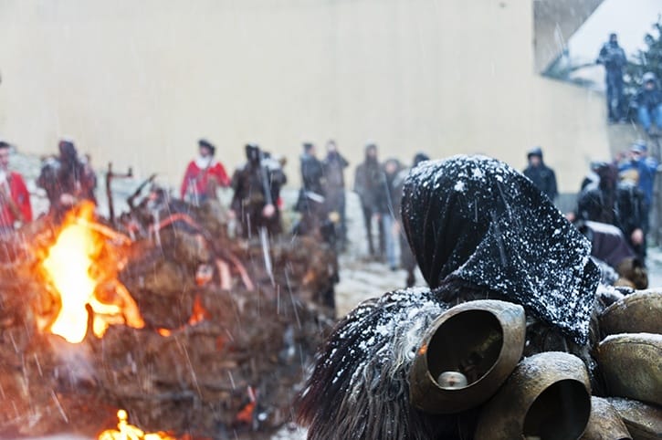 Mamuthones back fire snow