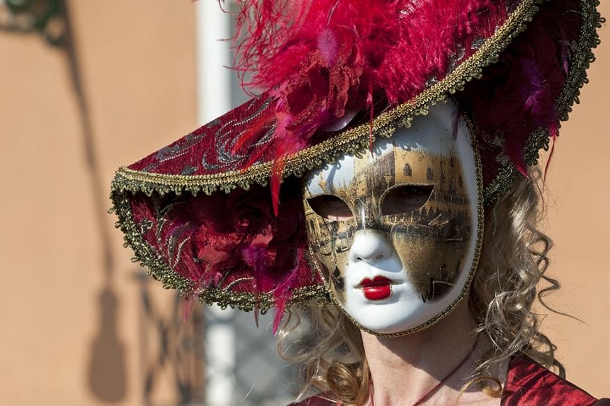 venice carnival red woman mask
