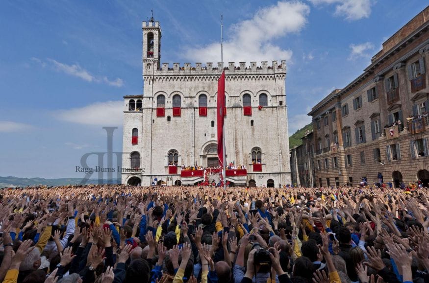 Ceri di Gubbio Main Square with Crowd