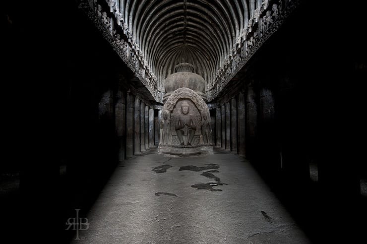 India Ajanta rock statue front