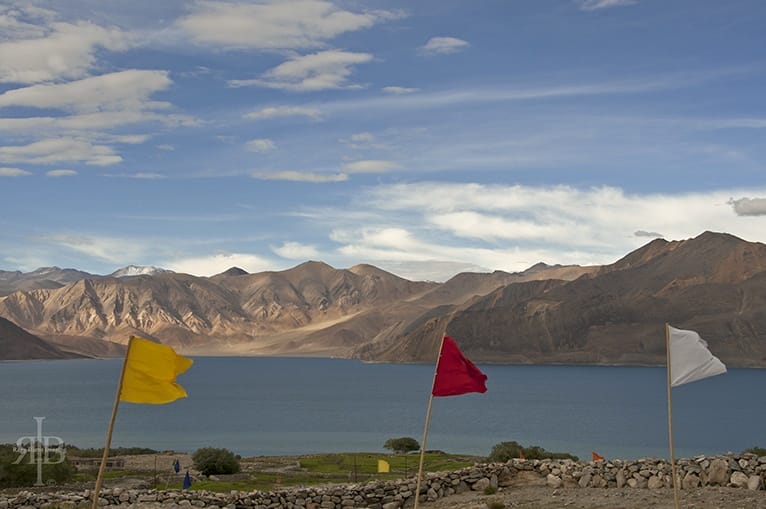 India Pangong flags and water