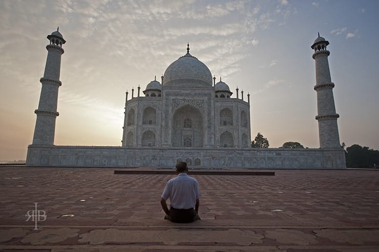 India Taj Mahal side with man