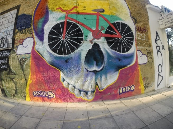 Athens street art achilles skull