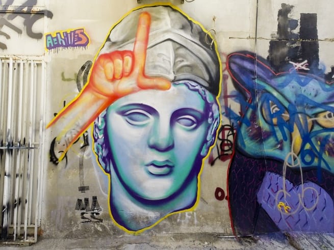 Athens street art achilles venus