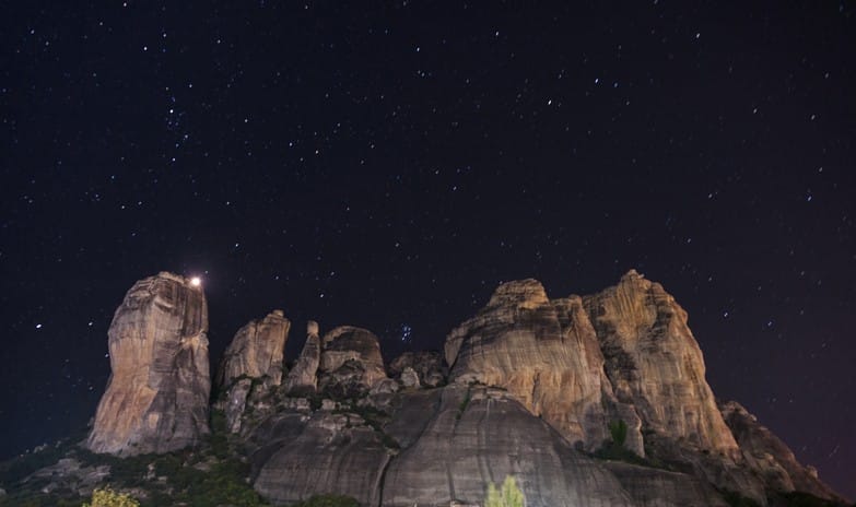 Meteora night rocks sky