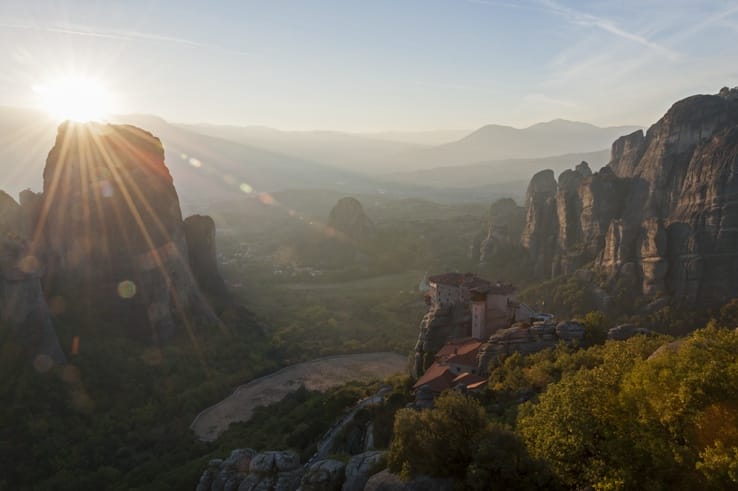 Meteora sunset roussanou sun