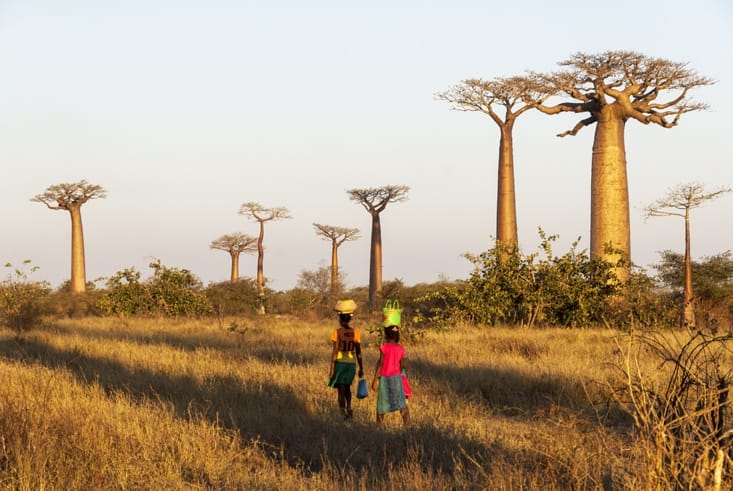 Madagascar Avenue of baobabs girls