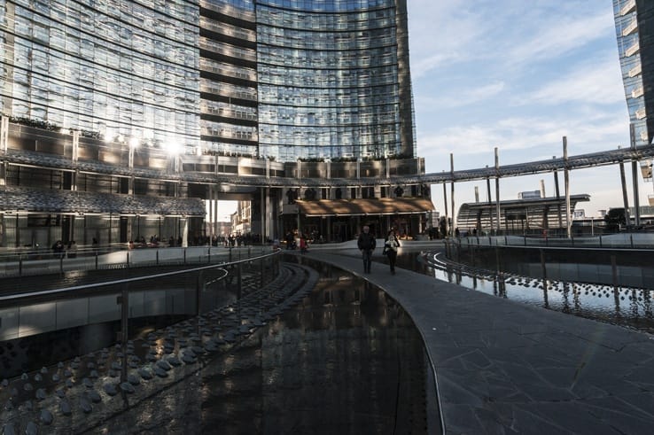 Milan piazza gae aulenti sunset