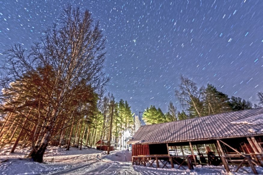 star trails frozen lake mikkeli