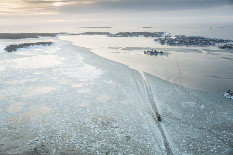 helsinki bay from helicopter winter