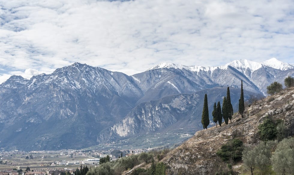 cypresses mountains lake garda