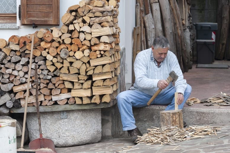 man chopping wood