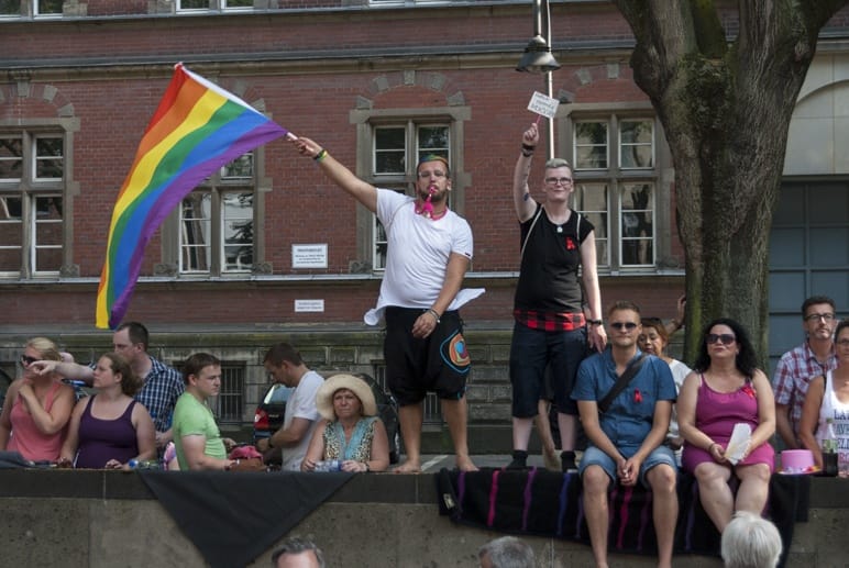 waving rainbow flag cologne gay pride