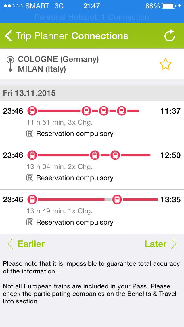 rail planner app screenshot