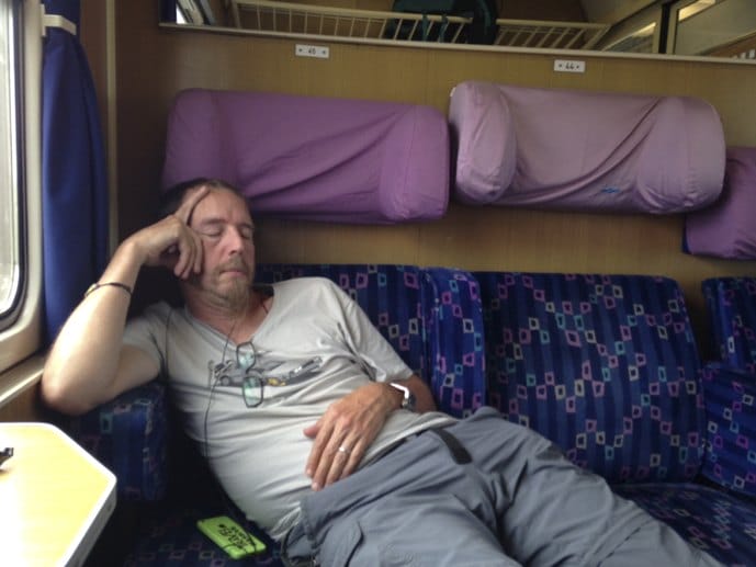 sleeping boy on train