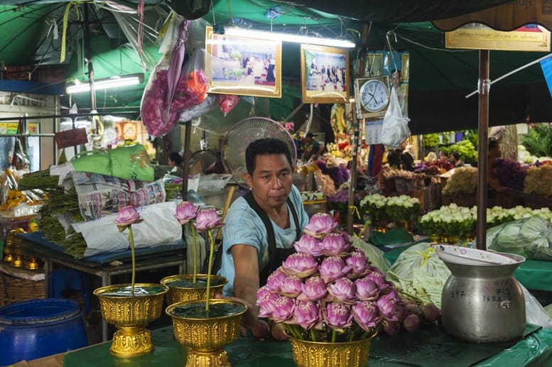 Bangkok night flower market lotus