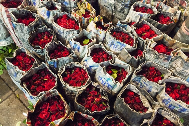 Bangkok night flower market roses
