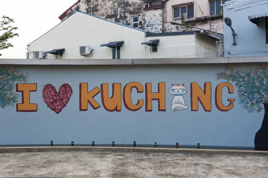 kuching cat city mural