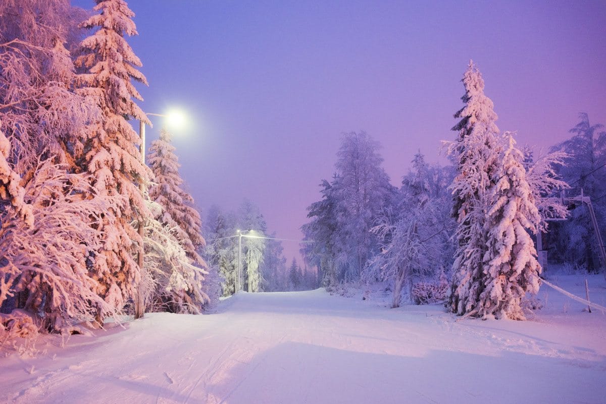 skiing in finland tahko slopes night
