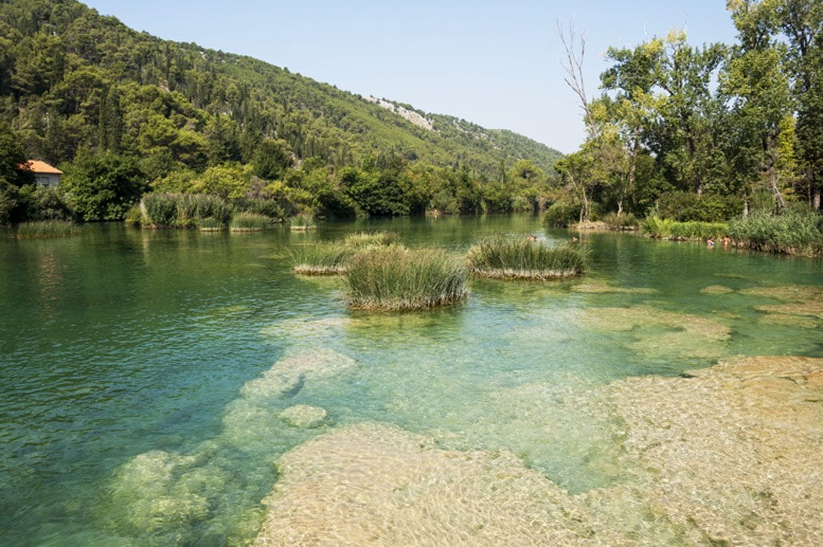 The clear waters of the Krka river near Skradiski Buk