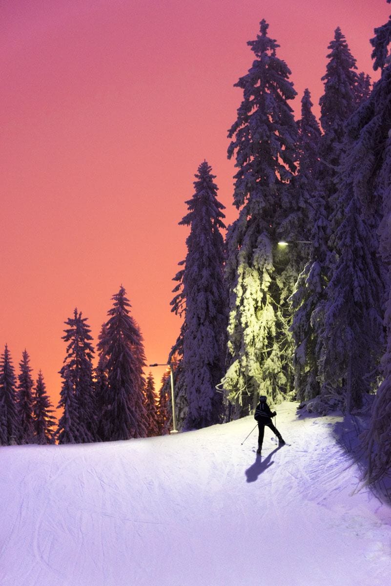 tahko finland skiing purple sunset