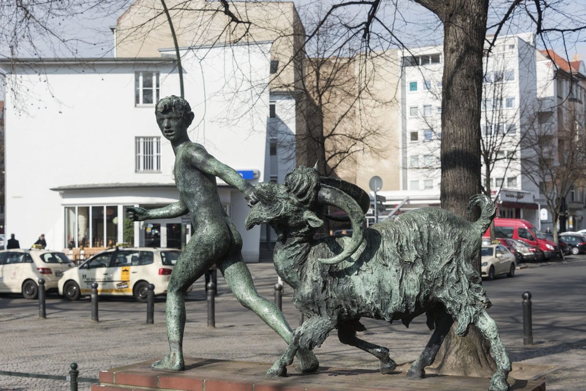west berlin boy goat garden sculpture