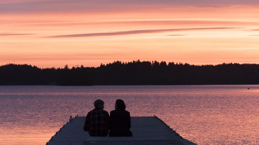 lohja finland lake sunset couple