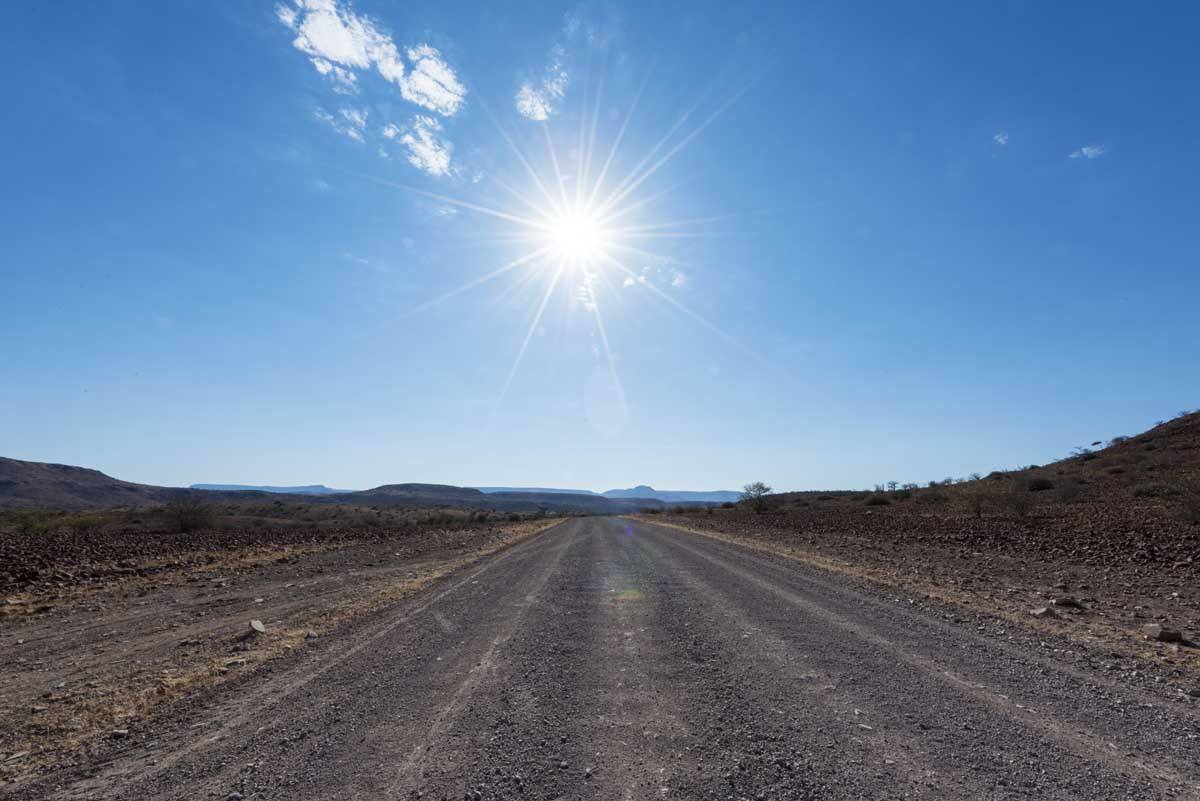 overlanding namibia road sun