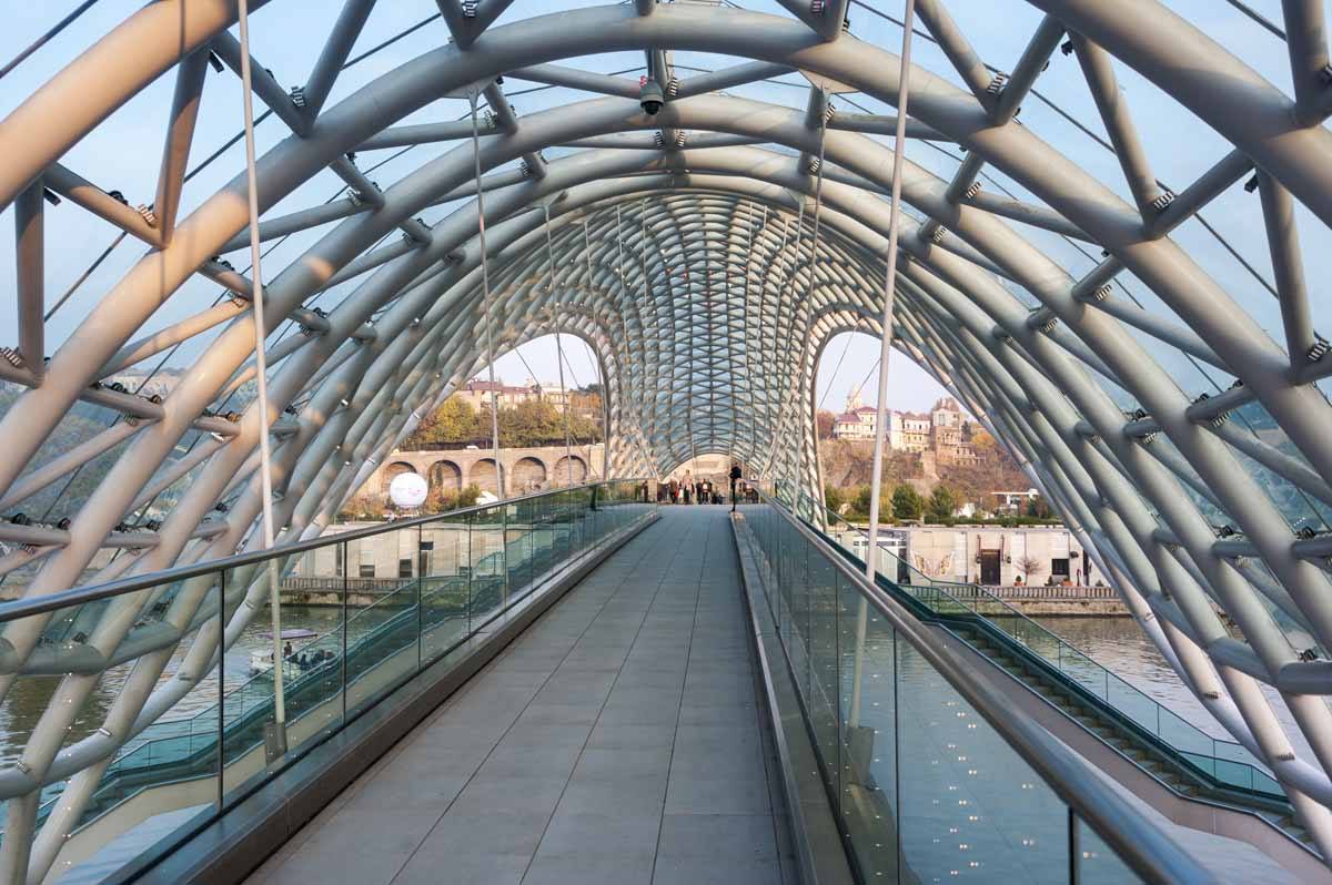 peace bridge tbilisi sunset