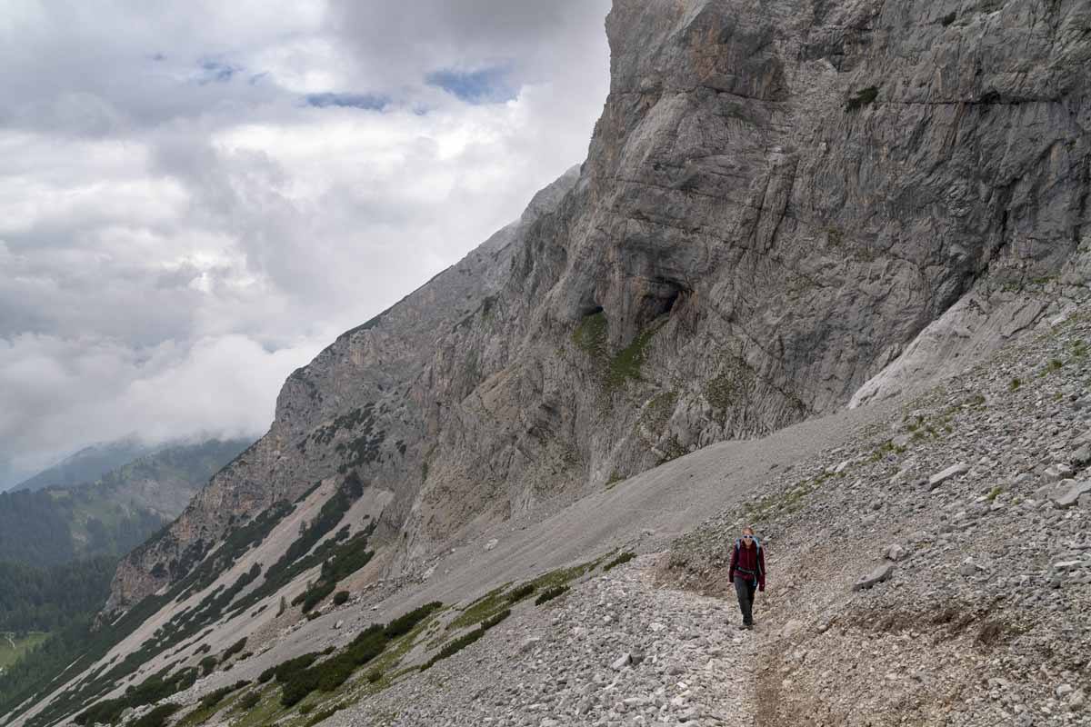 climbing up moraine italian alps