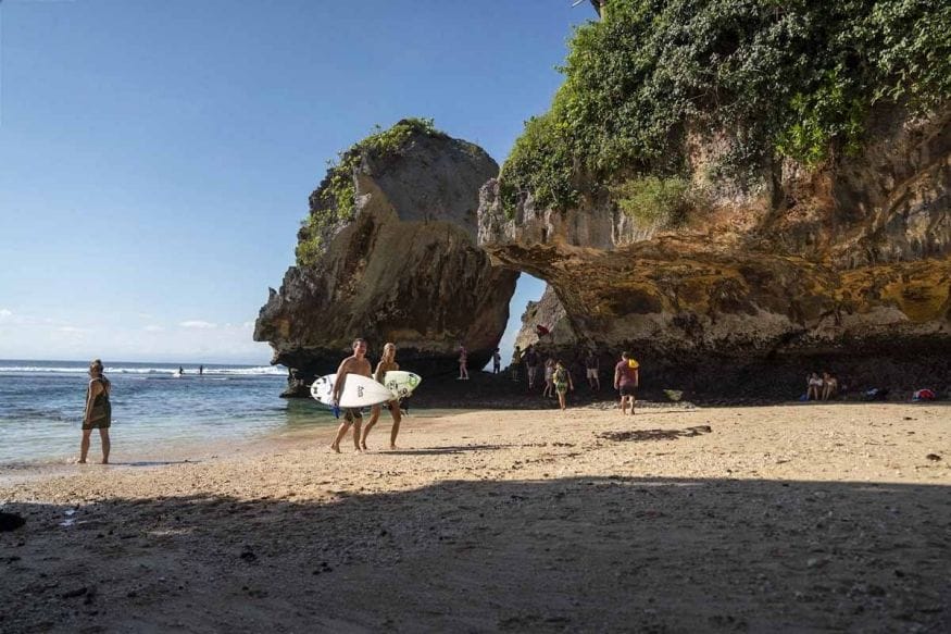 Surfers on Suluban Beach, Uluwatu