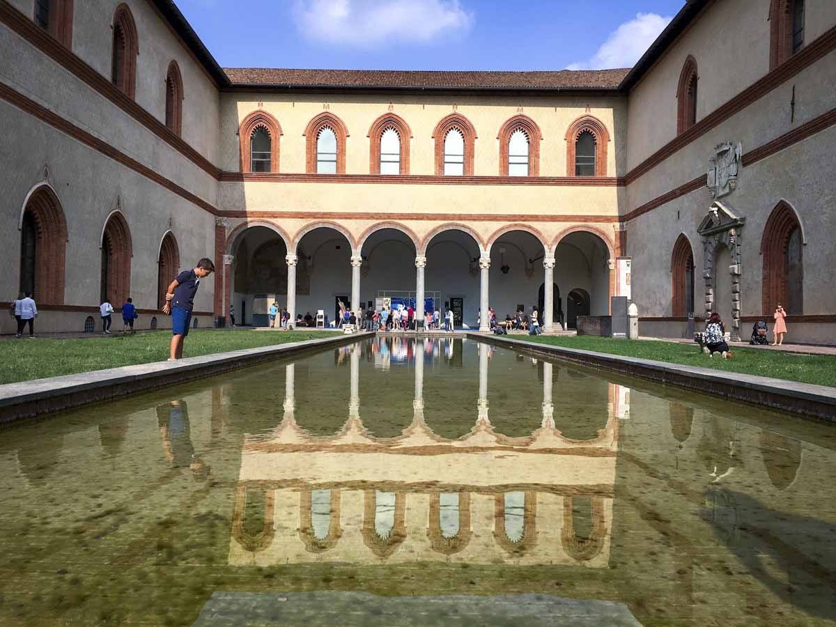 sforza castle milan reflections