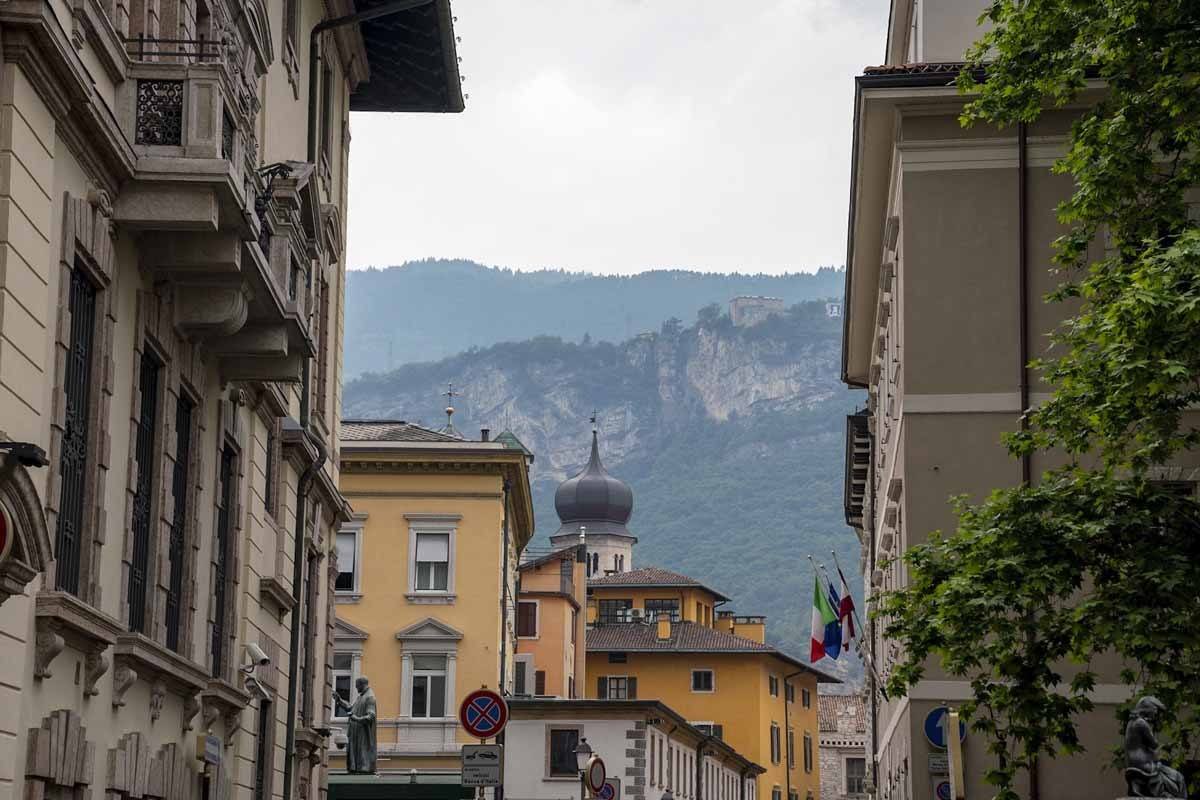 View of Trento's historic centre, with mountains in the distance