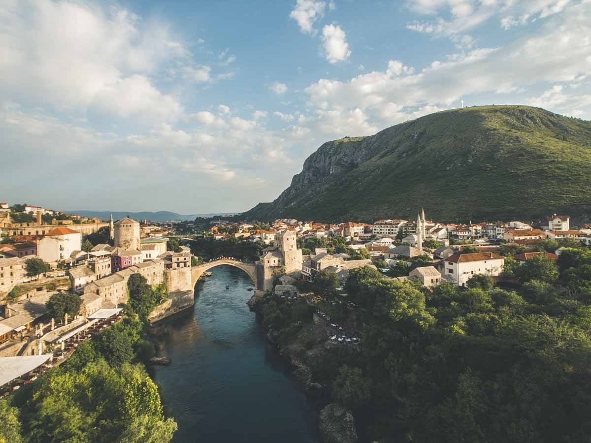 mostar bridge aerial view