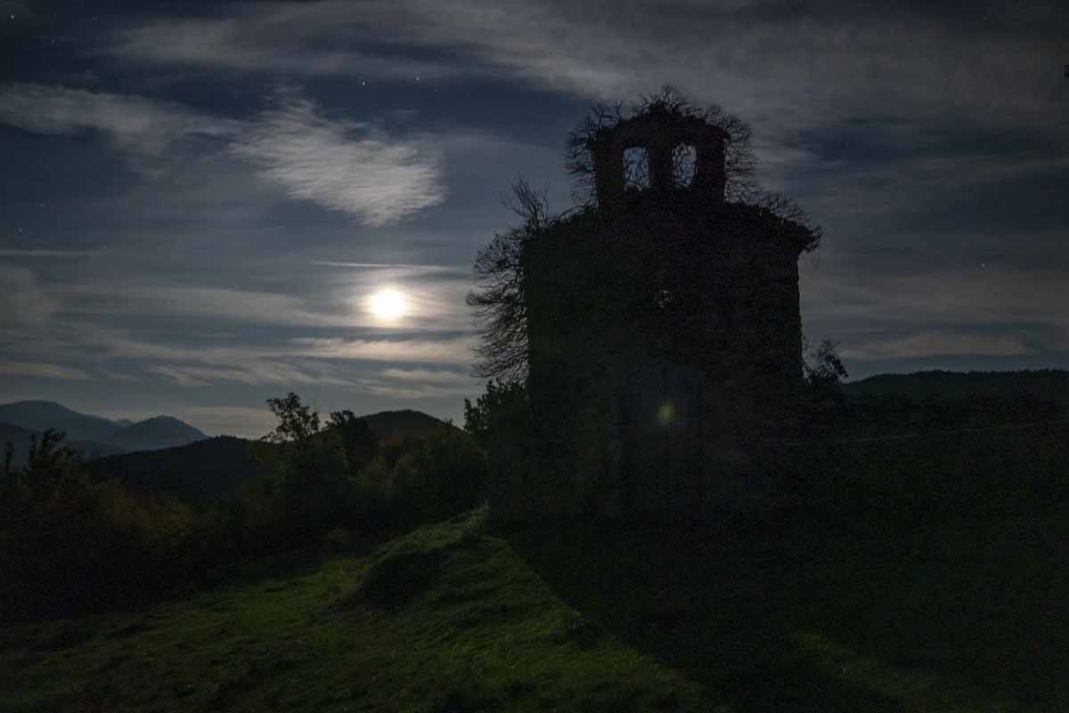 church ruins night