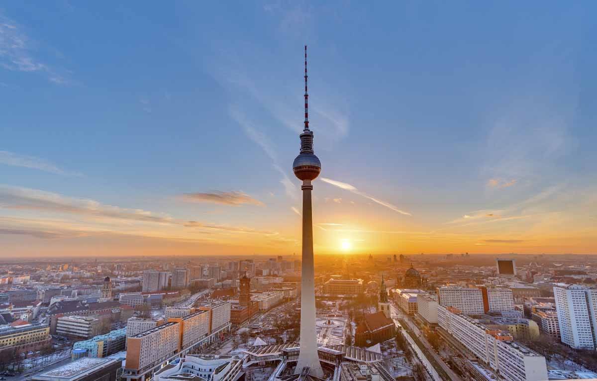 Beautiful sunset with the Television Tower at Alexanderplatz