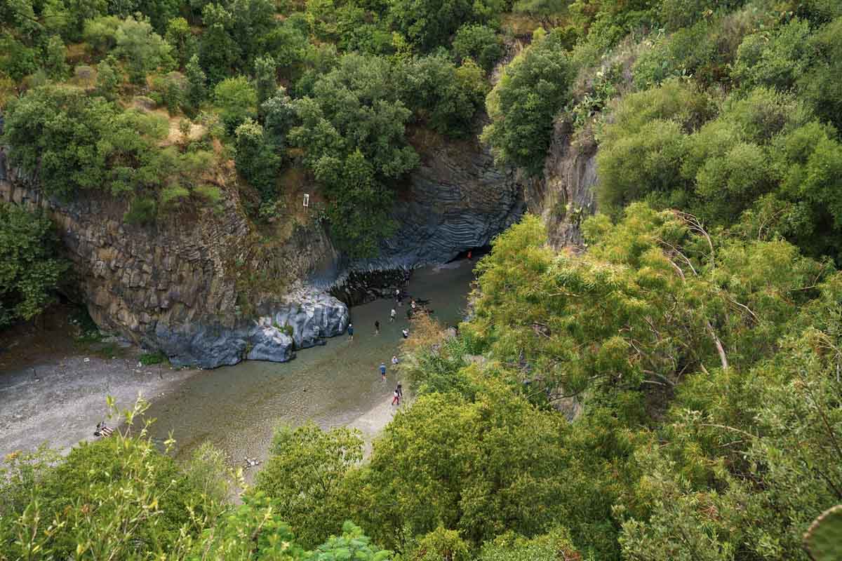 gole alcantara gorges from above